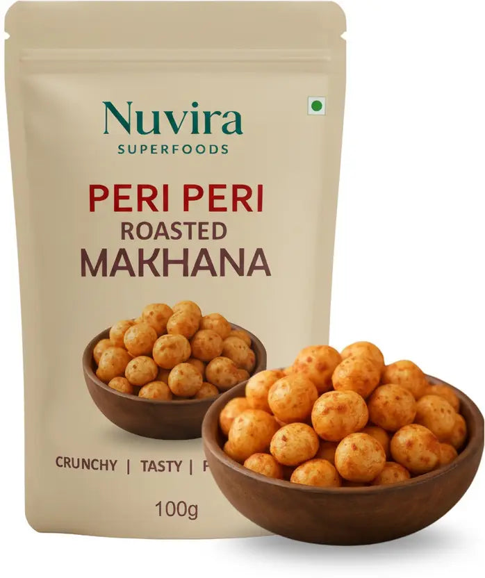 Nuvira Superfoods Peri Peri Roasted Makhana – Healthy Crunchy Snack 100g Lotus Seeds(Makhana)