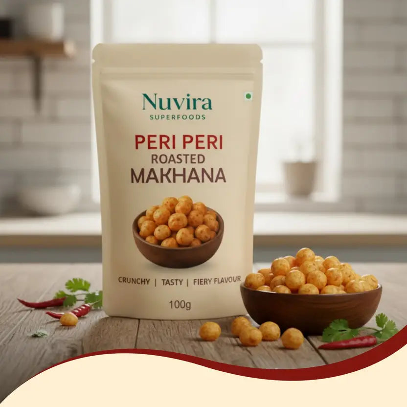 Nuvira Superfoods Peri Peri Roasted Makhana – Healthy Crunchy Snack 100g Lotus Seeds(Makhana)