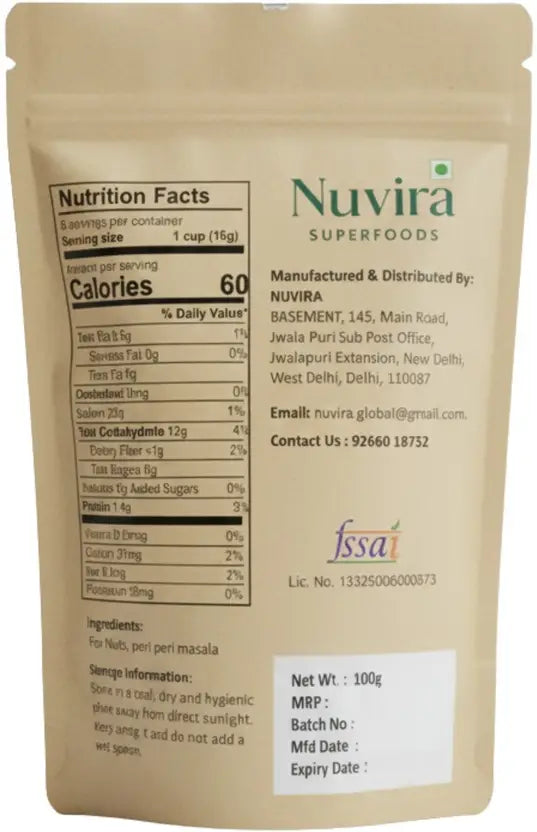 Nuvira Superfoods Peri Peri Roasted Makhana – Healthy Crunchy Snack 100g Lotus Seeds(Makhana)