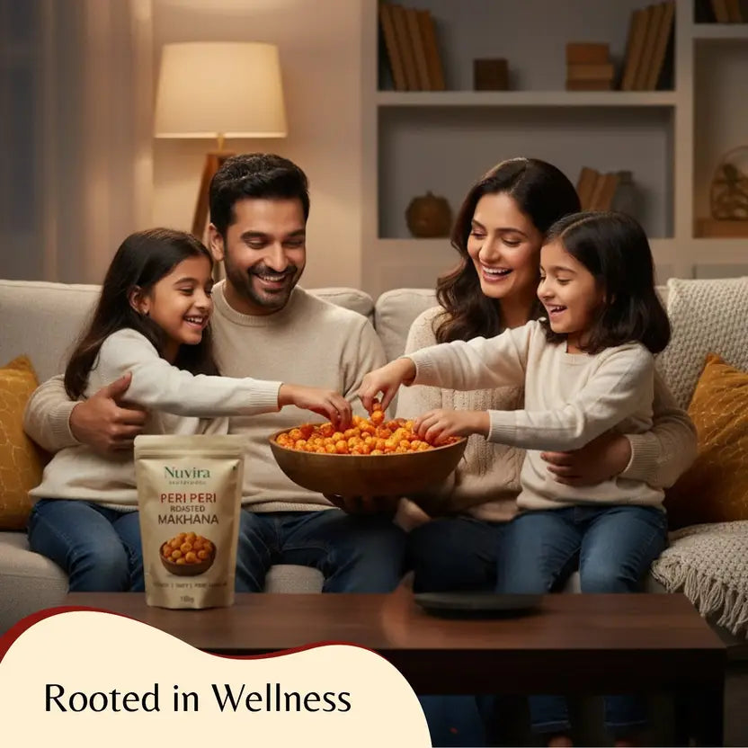 Nuvira Superfoods Peri Peri Roasted Makhana – Healthy Crunchy Snack 100g Lotus Seeds(Makhana)